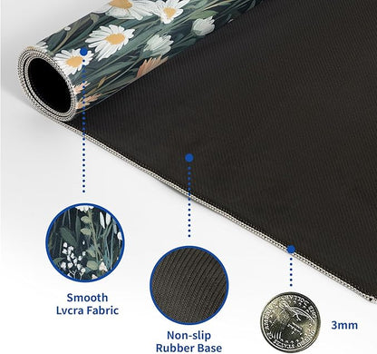 Flower Mouse Pad Abstract Black Mouse Pad 31.5x11.8 Inch Floral Texture Non-Slip Rubber Base Large Weeds Mousepad Stitched Edges Keyboard Mouse Mat Desk Pad for Office and Home