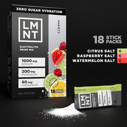 LMNT Zero Sugar Electrolytes - Variety Pack Bundle | Drink Mix | 18-Count