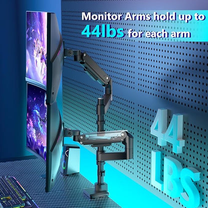 WALI Dual Monitor Mount for Ultrawide Heavy Duty Curved Monitor Stacking, Dual Monitor Arm Fits 17-49 Inch for Ultrawide Screens up to 44lbs, 49 inch Monitor Arm, Black