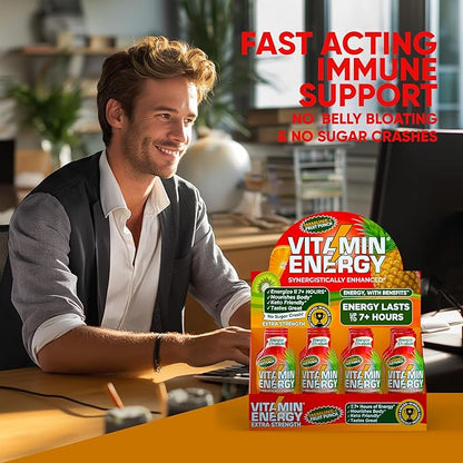 Vitamin Energy Immune+ Extra Strength Energy Shot Fruit Punch 10 Pack, 260mg Natural Caffeine, B-Vitamins, Citicoline, Green Tea, Immunity & Focus Support, Zero Sugar, Gluten-Free 1.93 fl oz