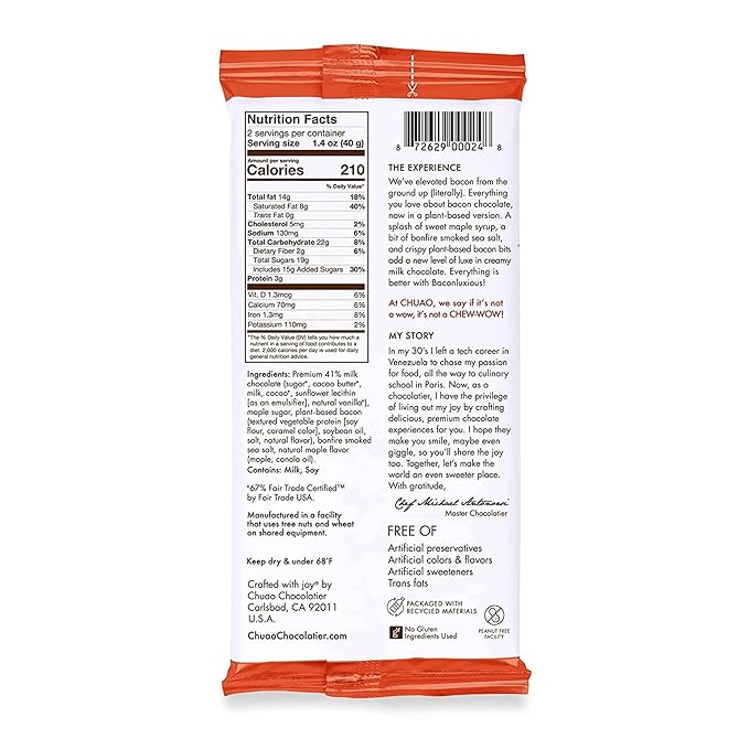 Chuao Chocolatier Baconluxious Chocolate with Plant-Based Bacon Gourmet Milk Bars | Vegetarian | For Gift Baskets, Birthday, Thank You, Care Package | 24 Pack, 0.39 oz Each