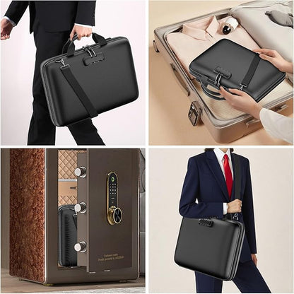 Fireproof Document Organizer with Lock,Hard-Shell Case Fireproof Document Box with Shoulder Strap,Portable File Organizer with 13 Pocket Accordion File Folder for Files Laptop Black