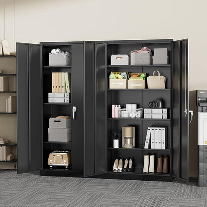 Greenvelly Metal Storage Cabinets 72” Black Garage Steel Storage Cabinet with Doors and Shelves, Metal Tool Cabinet, Steel File Cabinet for Home Office, Basement, Warehouse, Classroom（Anti Tipping）