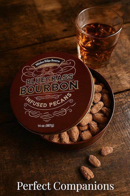 Flavored Pecans in Tin Box - Great Gift, Snack Nuts, Whiskey, Liquor Nuts, Gift Basket for Men - 14 Oz