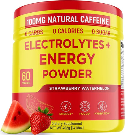 Keto Vitals Energy Powder + Electrolytes with 100mg Natural Caffeine, L Theanine & Organic Lion's Mane Extract - 60 Servings Energy Drink Powder for Workouts - Sugar Free Electrolytes