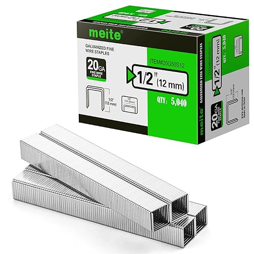 meite 20 Gauge Galvanized Upholstery Staples, 1/2-Inch (12.3 mm) Crown with 1/2-Inch Length, Heavy Duty for Construction, Furniture, Crafts & DIY Projects (3 Boxes)