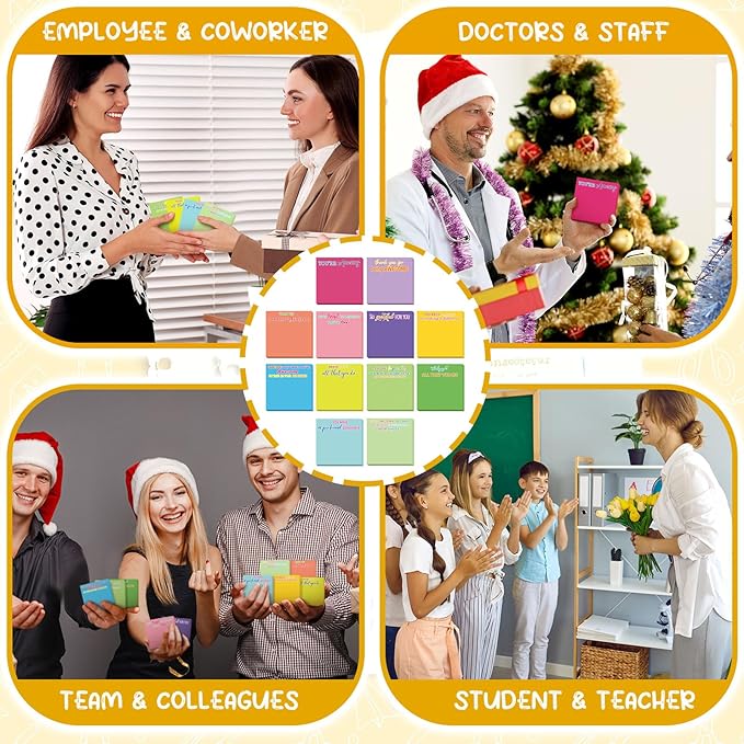 Yinder 24 Pcs Employee Appreciation Sticky Notes Xmas Gift Bulk Motivation Note Pads Mini Inspirational Note Gift for Teacher Nurse Staff Coworker Office Supply 3 x 3'' (Appreciation,Multicolor)