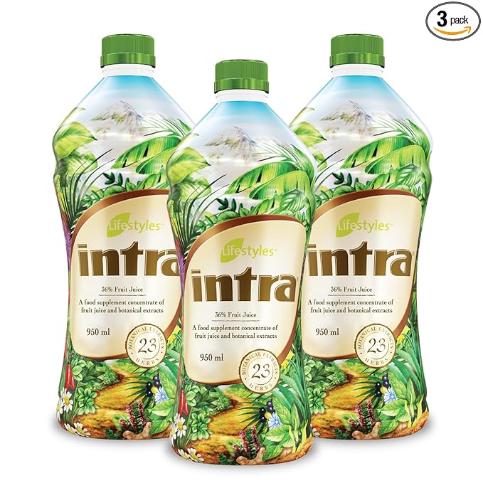 Lifestyles Intra Herbal Juice Drink – Botanical Beverage for Immune Support, Detox, Digestive & Cardiovascular Health – 23 Botanical Extracts – Made in Canada Trio Pack (950 mL /32 fl oz each)