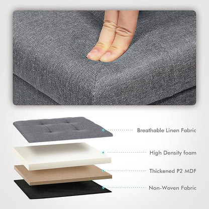 B FSOBEIIALEO Storage Ottoman Cube, Storage Chest Folding Foot Rest Seat, Linen Grey 12.6"X12.6"X12.6" (2 Pack)