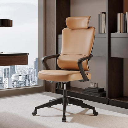 EUREKA ERGONOMIC Leather Desk Chair, High Back Office Chair, Microfiber PU Leather Office Chair with Wheels, Executive Office Chair Comfy for Home & Office, Brown