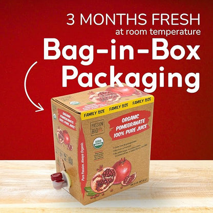Organic Pomegranate Juice Box 101.4 Fl Oz | Pure Fruit Juice, Not From Concentrate | Organic, Vegan, Non-GMO | No Added Sugar, Easy-Pour Tap Packaging