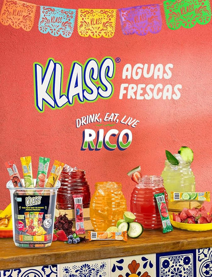 Klass Aguas Frescas Powdered Drink Mix | 44 Sugar Free Powder Packets | Flavors - Cucumber Limeade Pineapple Tangerine Strawberry Watermelon & Hibiscus Berries - Water Enhancer To Go!