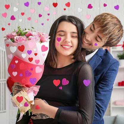 300 PCS Valentines Stickers, Heart Foam Valentine Decor, Self-Adhesive Heart Stickers, Glitter Matte Foam Hearts for Crafts Adults Valentine Stickers Wedding Birthday Cards DIY Crafts
