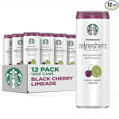 Starbucks - RTD Coffee, Refreshers with Coconut Water, Black Cherry Limeade, 12 fl oz. cans (12 Pack)