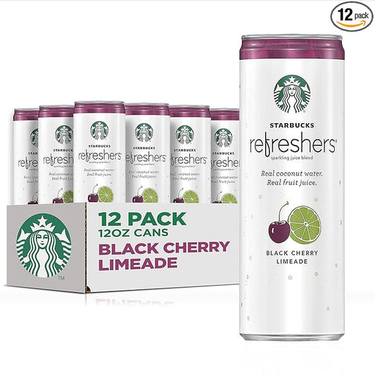 Starbucks - RTD Coffee, Refreshers with Coconut Water, Black Cherry Limeade, 12 fl oz. cans (12 Pack)
