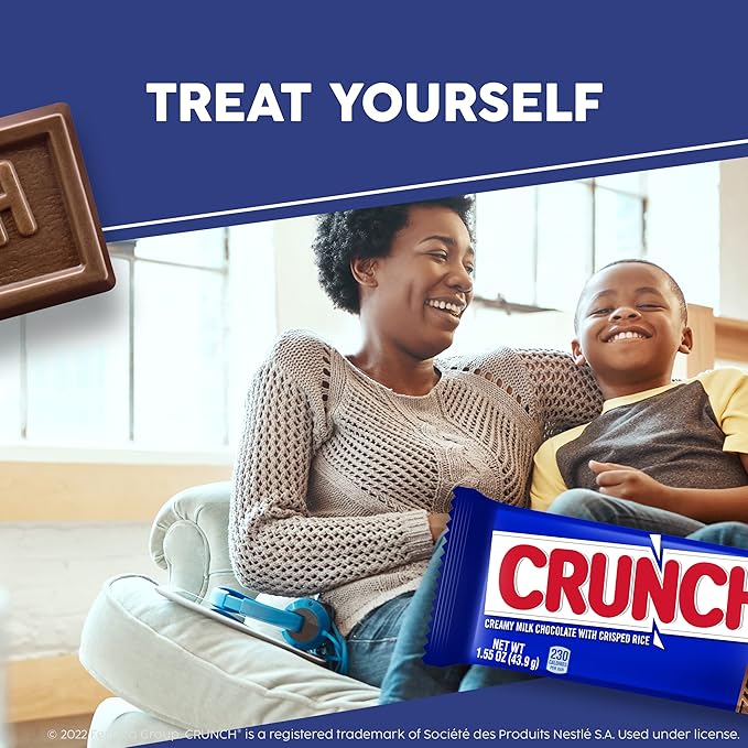 CRUNCH Milk Chocolate and Crisped Rice, Full Size Individually Wrapped Candy Bars, 1.55 oz each (Pack of 2)