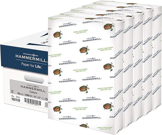 Hammermill Colored Paper, 20 lb Gray Printer Paper, 11 x 17-5 Ream (2,500 Sheets) - Made in the USA, Pastel Paper, 102178C