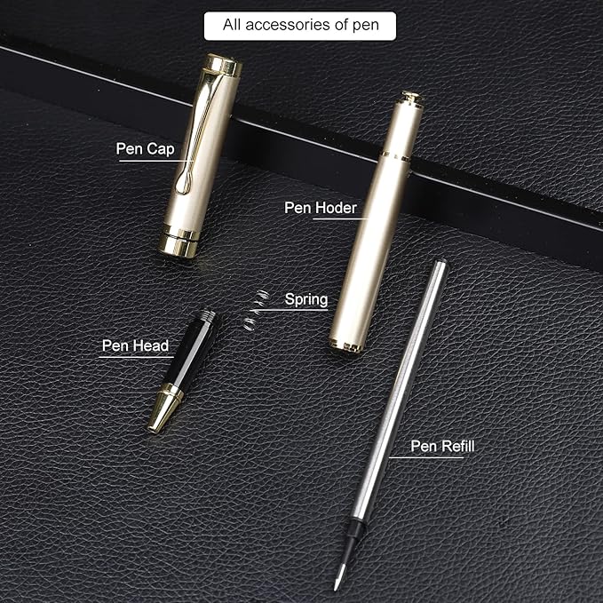 YIVONKA Luxury Ballpoint Pens Best Ball Pen Gift Set for Men & Women Professional Executive Office Nice BallPens Classy Gift Box Ballpoint Black Refill Line width 0.5mm (Gold)