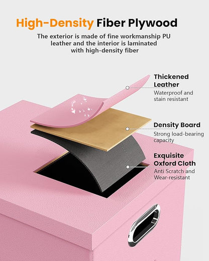 2 Pack Pink Leather File Storage Organizer with Lid - Portable Filing Box for Letter/Legal File Folder Storage