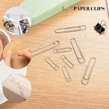 350 Pcs Paper Clips Assorted Sizes, Paperclips and Binderclips Office Supplies Set Paperclips Paper Clamps Rubber Bands Push Pins for Office and School Supplies