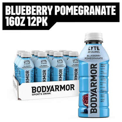 BODYARMOR LYTE Sports Drink Low-Calorie, Blueberry Pomegranate, Low-Calorie, Coconut Water, Natural Flavors, Vitamins, Electrolytes, 16 Fl Oz (12 Pack)