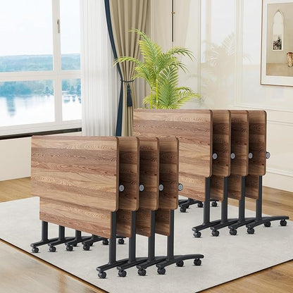 Conference Room Table, 55 Inch Folding Conference Tables with Wheels, Modern Office Meeting Table, Easy Flip & Nest Design, Rectangular Seminar Tables with Metal Frame for 2-24 People (I, 8PCS)