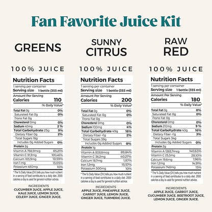 PUR Cold-Pressed Daily Juice Kit – 18-Pack | Multivitamin Greens, Sunny Citrus & Raw Red Blends | 12oz Bottles | Nutrient-Rich, All-Natural, No Preservatives -12 Fl Oz (Pack of 18)