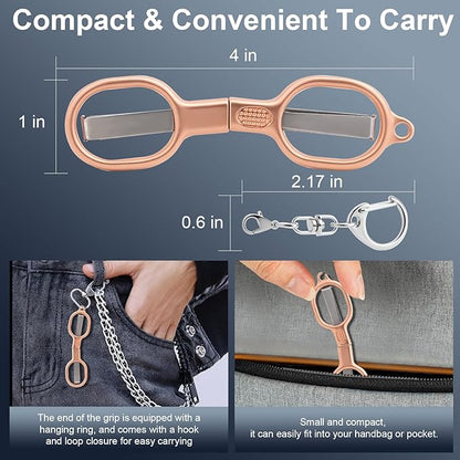 2 Pcs Folding Stainless Steel Portable Mini Small Travel Scissors, Safety Foldable Pocket Badge Nursing Scissors with 2 Keychain for Travel, Home, Office, Craft, Sewing (Rose Gold)