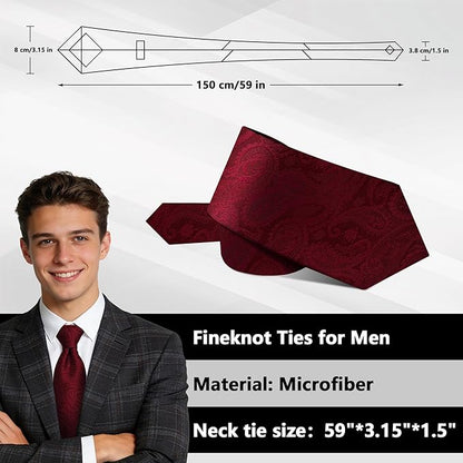 Fineknot Ties for Men, Jacquard Neck Ties, Mens Plaid Paisley Striped Tie, Classic Floral Mens Ties for Wedding Business