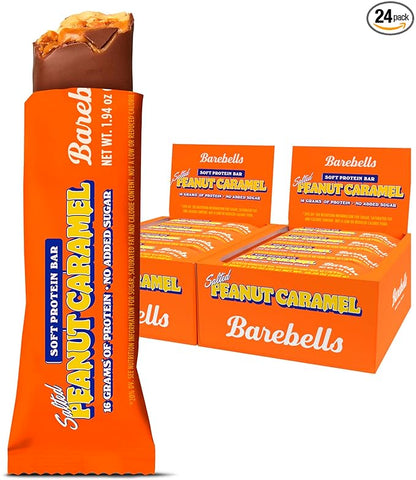 Barebells Soft Protein Bars Salted Peanut Caramel - 24 Bars (2 Packs of 12) -16g High Protein Treats - Chocolate Nutrition Bar with 1g Total Sugars - On The Go Breakfast or Post-Workout Snack