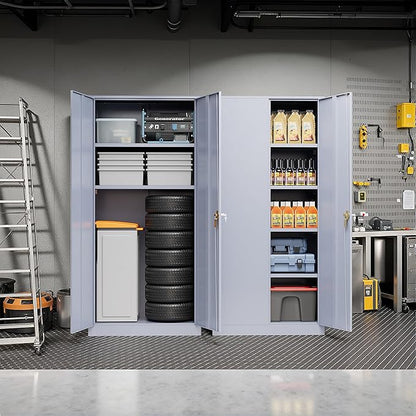 Pataku Metal Storage Cabinet, 72" Garage Cabinet with Doors and Shelves Lockable Steel Multifunctional Cabinets, File Cabinets for Home, Office, Warehouse(Dark Grey)