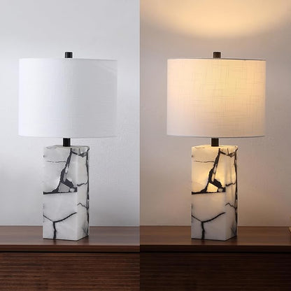JONATHAN Y JYL8507A Elizabeth 24.25" Contemporary Coastal Alabaster LED Table Lamp with Body Night Light Bedroom, Living Room, Office, Dining Room, Black/White