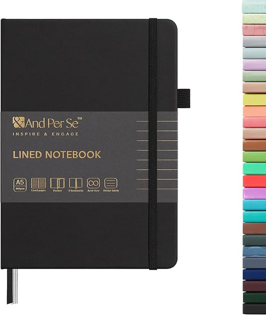&And Per Se Lined Journal Notebook, 160 Pages, A5 5.7 x 8 inches College Ruled Thick Paper Notebook Journals  (1 Pack, Black)