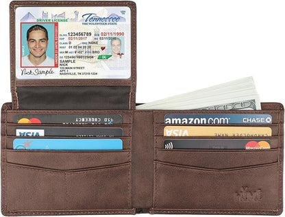 Wallet for Men-Genuine Leather RFID Blocking Bifold Stylish Wallet With 2 ID Window