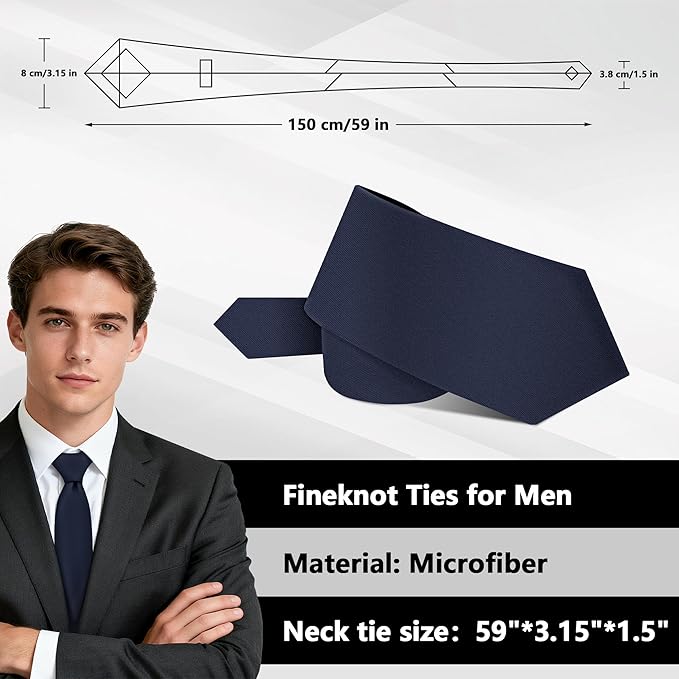 Fineknot Black Ties for Men, Formal Neckties for Men, Solid Color Mens Ties for Business, Wedding, Party, Mens Neck Tie
