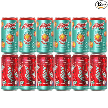 Generic Alani. Nu Mini Energy Drink Variety Pack - (Pack Of 12) - 2 Different Flavors : Cherry Slush and Juicy Peach - 8.4 fl oz Cans - By The Munchie Mix