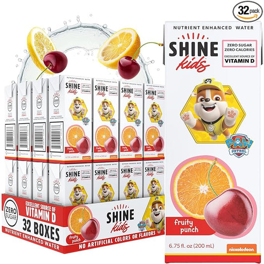 ShineWater Kids x Paw Patrol Vitamin D Fruity Punch Juice Boxes | No Added Sugar | Naturally Flavored Drink for Kids | Vegan Gluten Free Hydration | 32 Pack