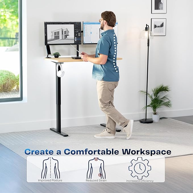 VIVO Electric 43 x 24 in Standing Desk, Memory Height Adjustment, 1B Series, One-Piece Light Wood Top, Black Frame, DESK-KIT-1B4C