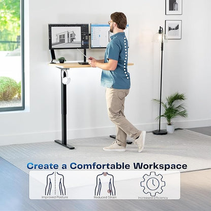 VIVO Electric 43 x 24 in Standing Desk, Memory Height Adjustment, 1B Series, One-Piece Light Wood Top, Black Frame, DESK-KIT-1B4C