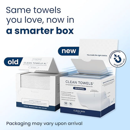 Clean Skin Club Clean Towels XL®, 100% USDA Biobased Face Towel, Disposable Face Towelette, Eczema Association Accepted, Makeup Remover Dry Wipes, Ultra Soft, 50 ct per pack, 3 Packs, 150 Ct Total