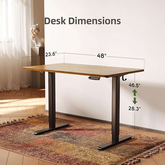 Seang Standing Desk with Adjustable Height, 48x24 Inch Electric Stand Up Desk for Home Office, Studio, Computer Workstation, Rustic Brown Top