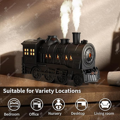 Diffuserlove Train Diffuser 300ML Essential Oil Diffuser Cool Mist Humidifier Aroma Diffuser with Night Light for Bedroom Desk Black