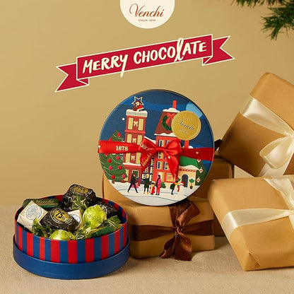 Venchi - Christmas Gift Box with Assorted Chocolates, Gianduiotto, Chocoviar 75% Extra Dark, Cremino, Limited Edition, Gluten-Free, No Colourings or Preservatives, Gift Idea