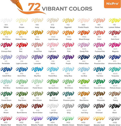 Nicpro 72 Colors Acrylic Paint Markers Set, Water-Based Brush Tip Paint Pens with Automatic Ink Control, Art Paint Markers for Rock Painting, Glass, Craft, Ceramic, Christmas Gift for Teens, Kids
