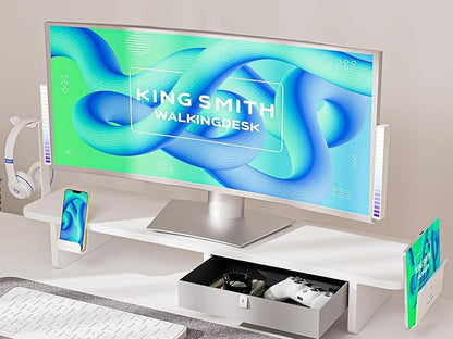 55x24 Inches Electric Standing Desk with Drawer and Monitor Stand, Height Adjustable Stand up Desk for Home Office, Ergonomic Sit to Stand Table with Phone Holder, 3 Hooks, White