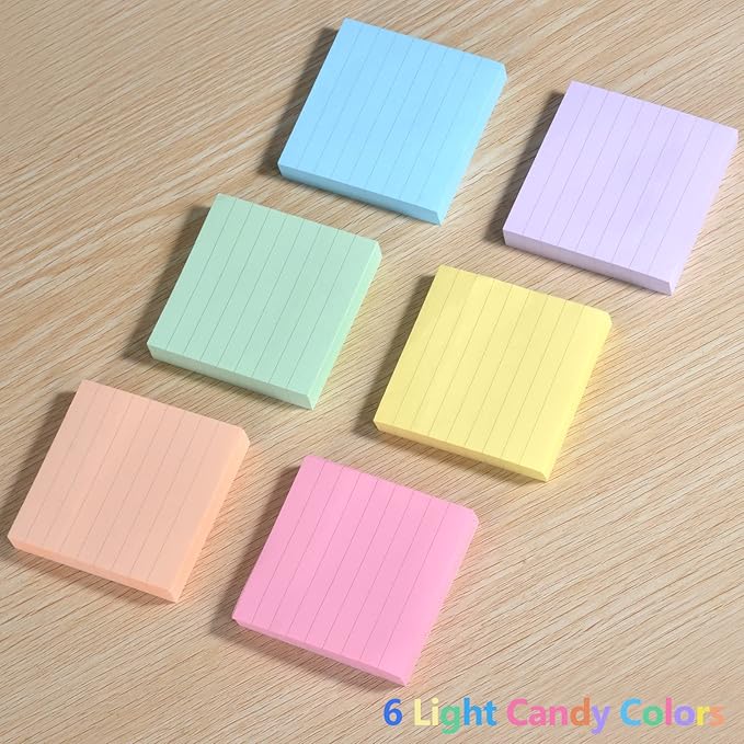 ZYTIN Pop Up Sticky Notes Lined 3x3 inch, Easy to Post Sticky Notes with Lines, 600 Sheet, Pink Purple Blue Yellow Green Orange Color, Office Accessories
