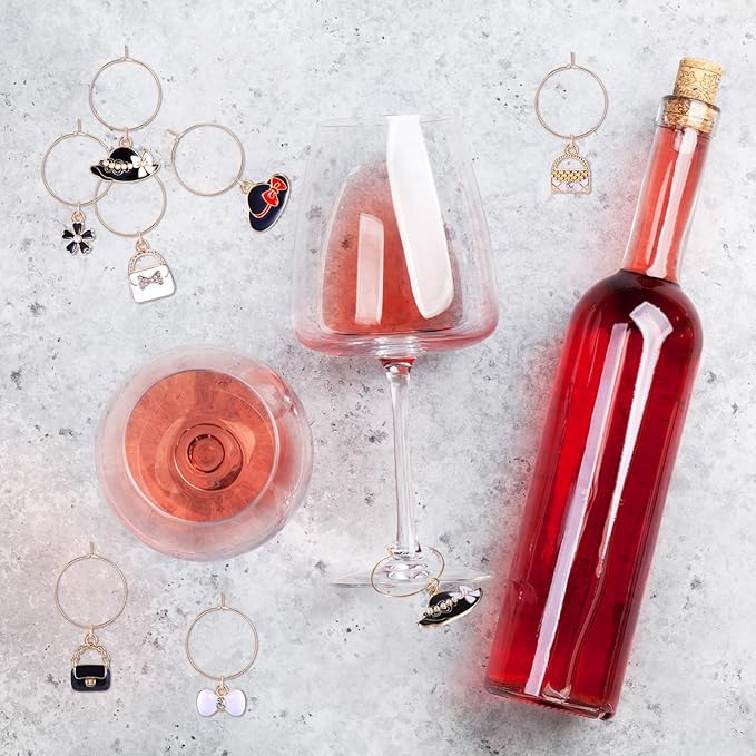 Junkin 24 Pcs Wine Glass Charms Markers Tags for Stem Glasses Drink Markers Wine Charm Ring Identifier for Wedding Bachelorette Tasting Holiday Party Favor Decoration (Elegant Style)