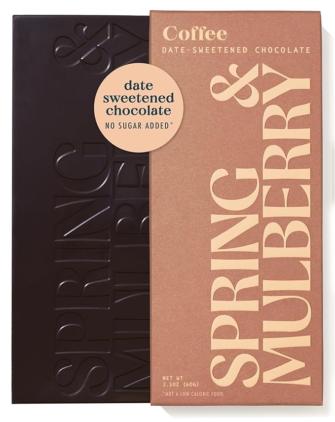 Spring & Mulberry Dark Chocolate Bars - Refined Sugar Free Dark Chocolate Sweetened with Dates, Healthy Chocolate - Coffee 3 Pack