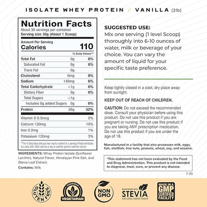 Muscle Feast Grass-Fed Whey Protein Isolate, All Natural Hormone Free Pasture Raised, Whey Isolate Protein Powder for Men and Women, Clean, Gluten-Free, Delicious Isolate Protein - Vanilla, 2lb