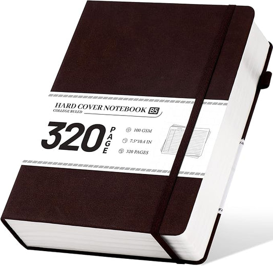 CAGIE B5 Journal Notebook for Men Women 320 Pages 100 GSM Paper Vintage Journaling Notebooks A5 Hardcover Leather Journals for Writing Travel Work Note Taking Diary, 7.6x10 in, Dark Brown